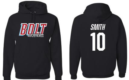 Bolt Baseball Black Hooded Sweatshirt Personalized